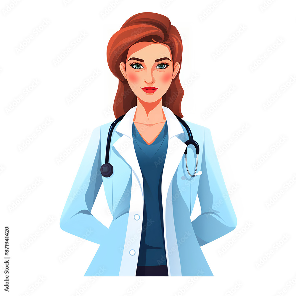 Doctor with red hair icon in uniform. Flat style. doctor avatar Doctor with red hair icon in uniform. Flat style. doctor avatar