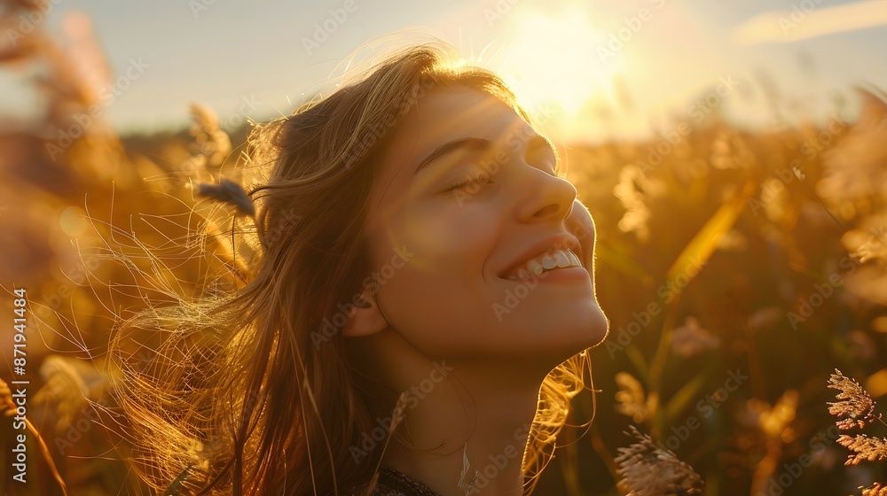 Young woman enjoying the outdoors embracing freedom. Young woman enjoying the outdoors embracing freedom.