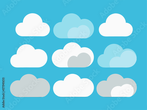 Clouds of various sizes and shapes on a blue background
