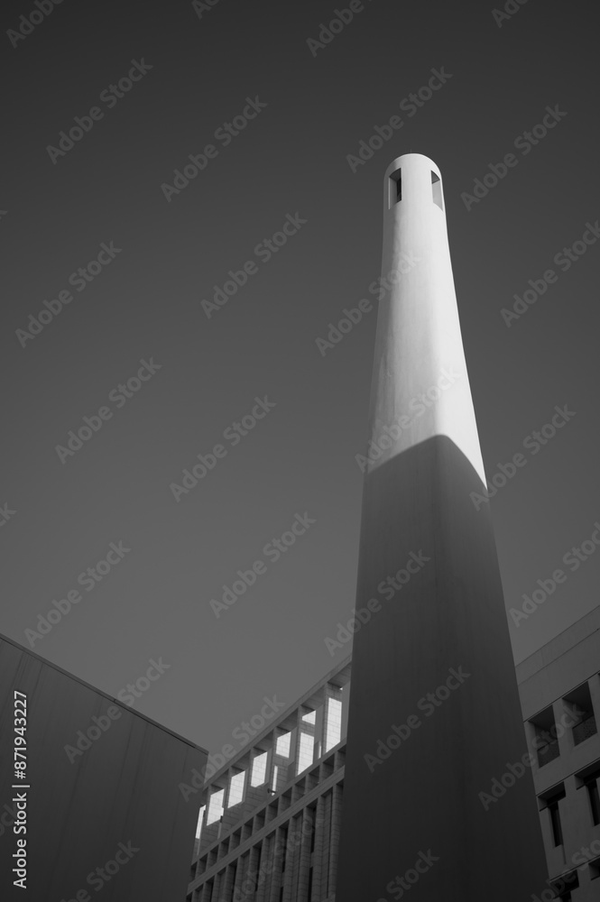 Monochrome Muslim mosque in Msheireb Downtown Doha, Qatar. Concept of Middle East modern architecture