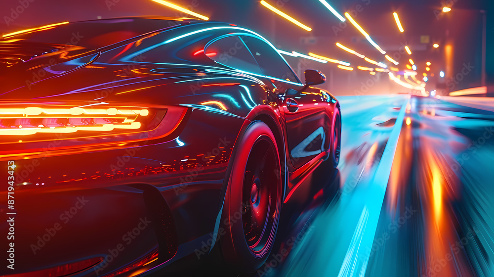 a car moving at night, with light trail, 8k uhd a car moving at night, with light trail, 8k uhd