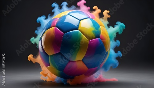 Soccer ball with matellic colours smoke photo