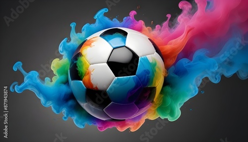 Soccer ball with matellic colours smoke photo