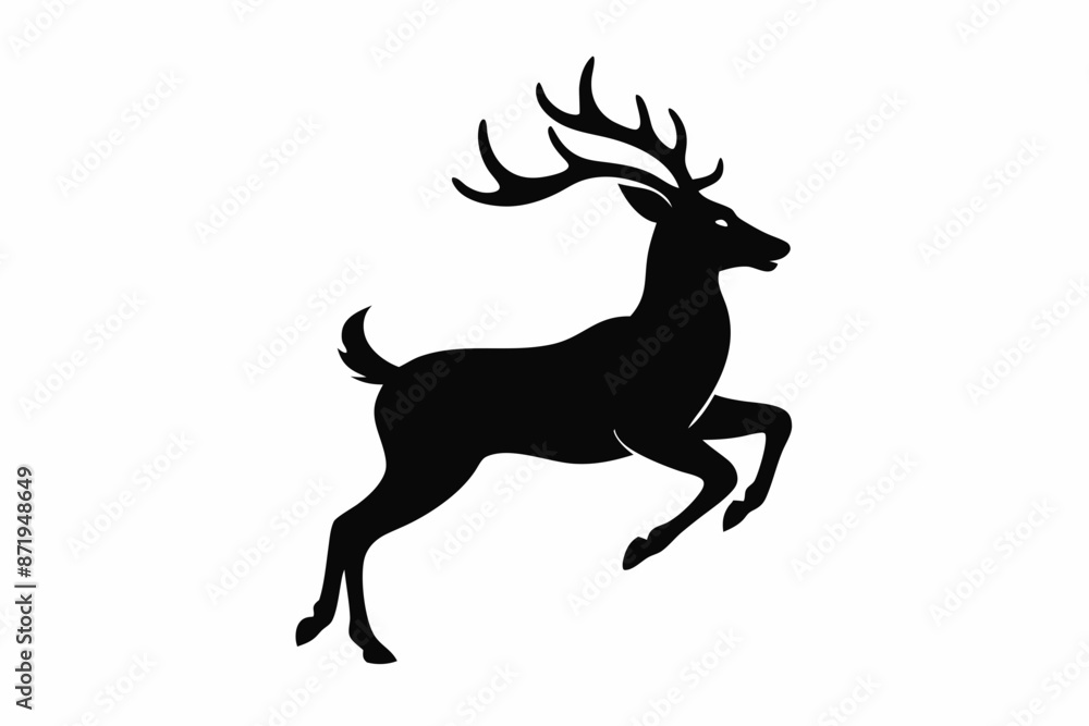 Fototapeta premium black and white deer silhouette, deer vector illustration, deer silhouette, animal silhouette isolated vector Illustration, png, Funny cute deer, Jumping cartoon deers