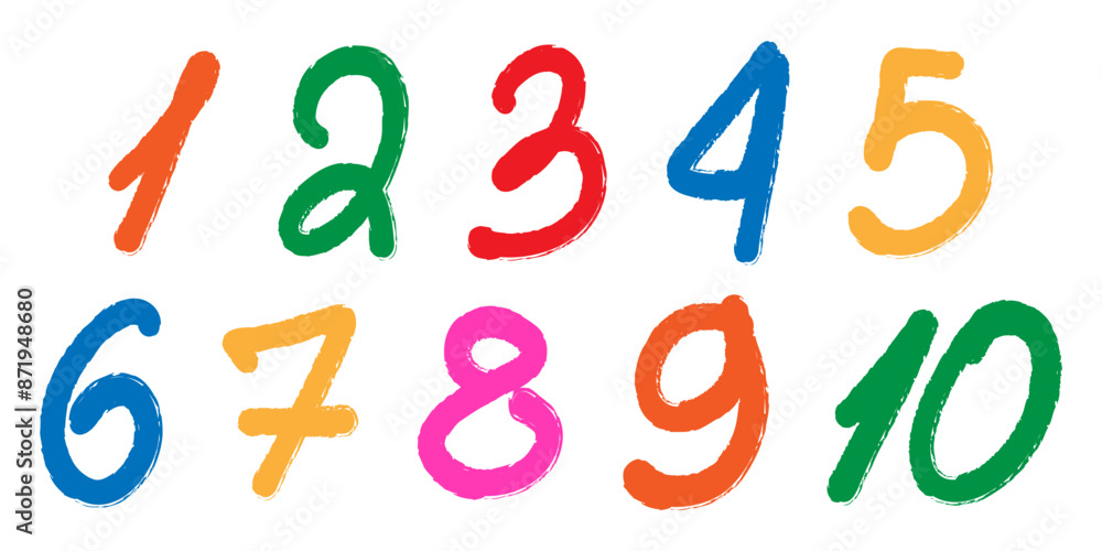 A set of colorful numbers on a white aphid. Numbers with a pencil texture for children. Vector graphics A set of colorful numbers on a white aphid. Numbers with a pencil texture for children. Vector graphics