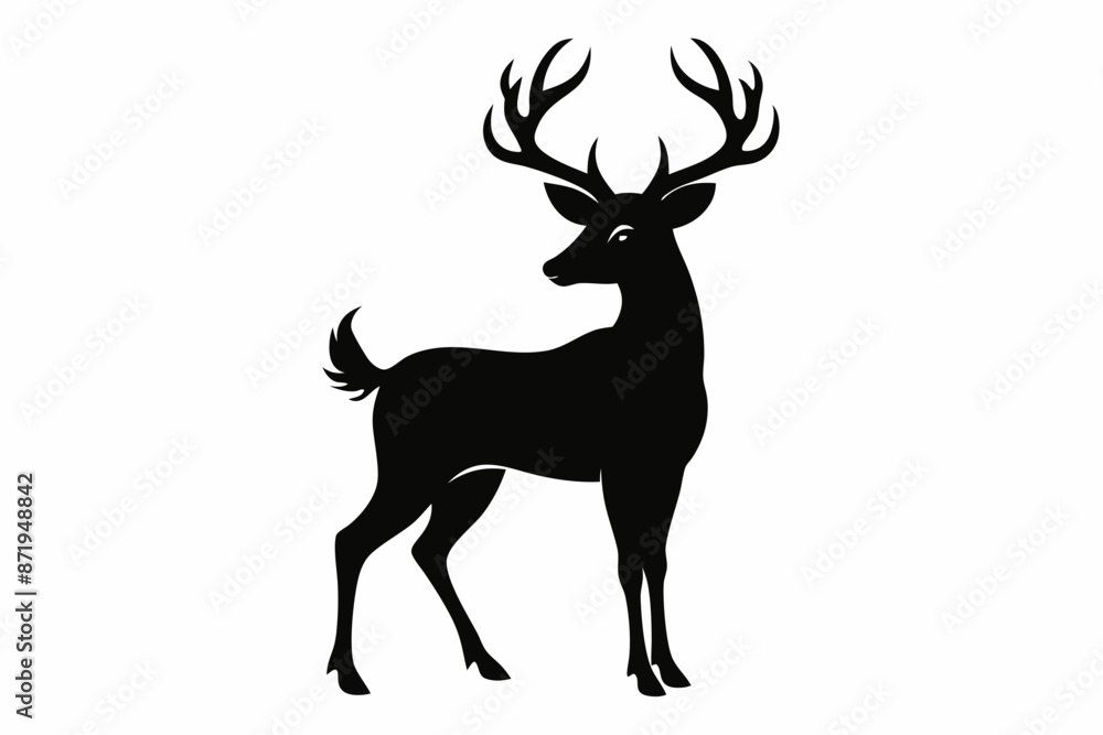 Obraz premium black and white deer silhouette, deer vector illustration, deer silhouette, animal silhouette isolated vector Illustration, png, Funny cute deer, Jumping cartoon deers