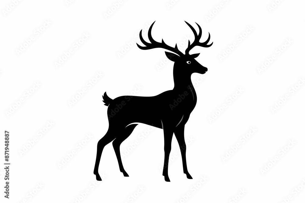 Obraz premium black and white deer silhouette, deer vector illustration, deer silhouette, animal silhouette isolated vector Illustration, png, Funny cute deer, Jumping cartoon deers