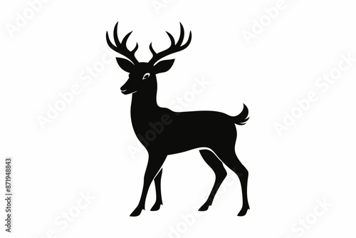 black and white deer silhouette, deer vector illustration, deer silhouette, animal silhouette isolated vector Illustration, png, Funny cute deer, Jumping cartoon deers © SvgDesignHub