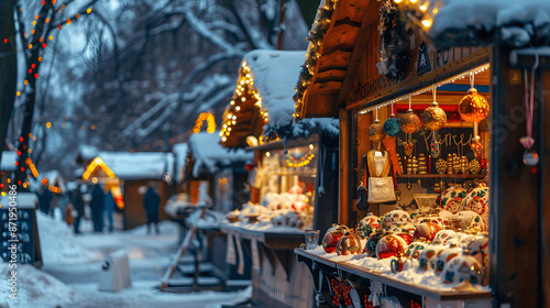 Christmas market stall with handcrafted ornaments © Matthias