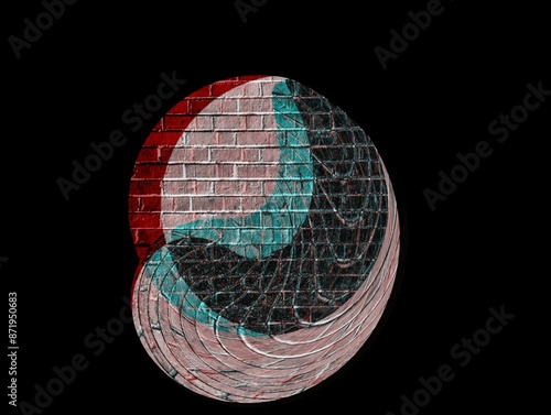 The black background in the picture is an art pattern in the form of a curved work. There are pink, blue, black, red alternating colors in a curved style used in various art works.