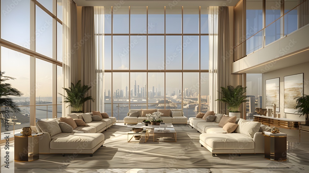 Luxurious Living Room with Cityscape View Luxurious Living Room with Cityscape View