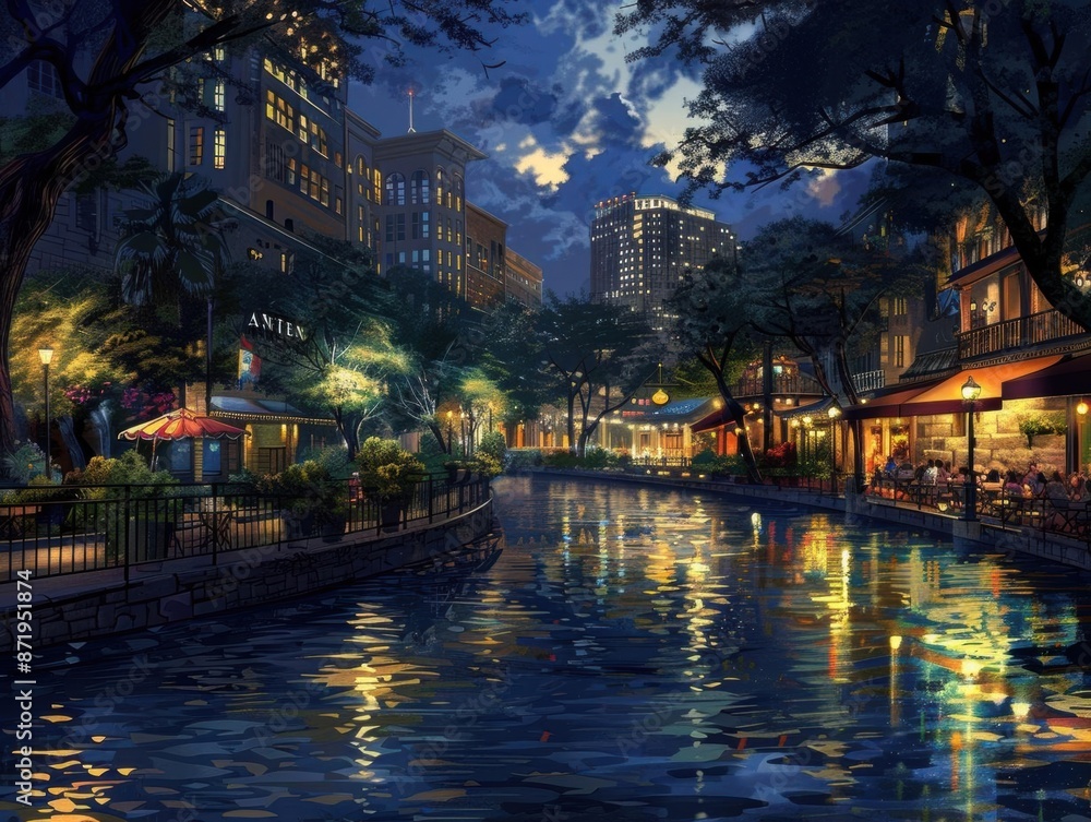 Fototapeta premium City Oasis. Tranquil urban landscape blending nature and architecture concept
