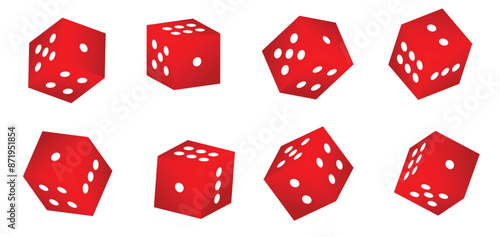 set of red dice different angle on white isolated