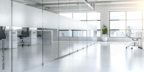 Contemporary Office Design with Glass Partitions, Modern Furniture, and Emphasis on Reflections. Concept Office Design, Glass Partitions, Modern Furniture, Reflections, Contemporary Style