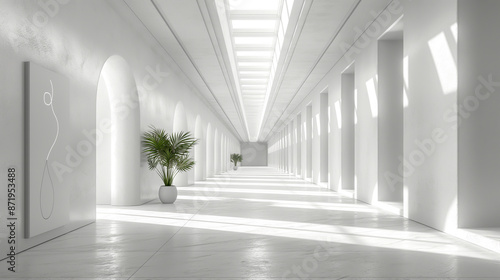 3D Render Abstract White Corridor In Vector