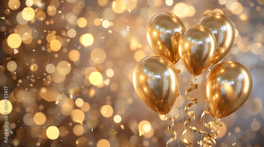 Elegant Golden Balloons and Ribbons for Luxurious or Birthday Background Elegant Golden Balloons and Ribbons for Luxurious or Birthday Background