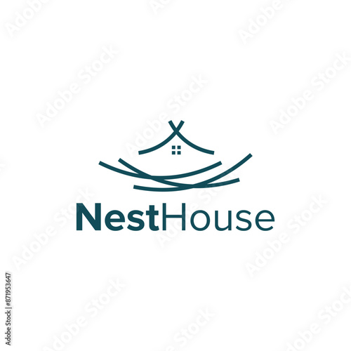 nest house simple sleek creative geometric modern logo design