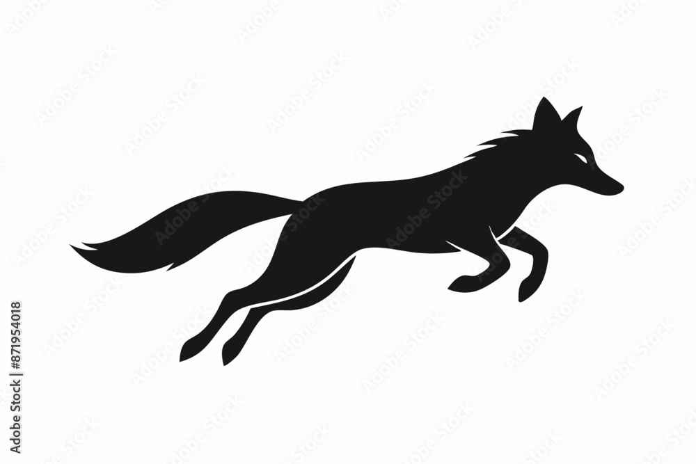Fototapeta premium black and white fox silhouette, fox vector illustration, fox silhouette, animal silhouette isolated vector Illustration, png, Funny cute fox, Jumping cartoon foxs