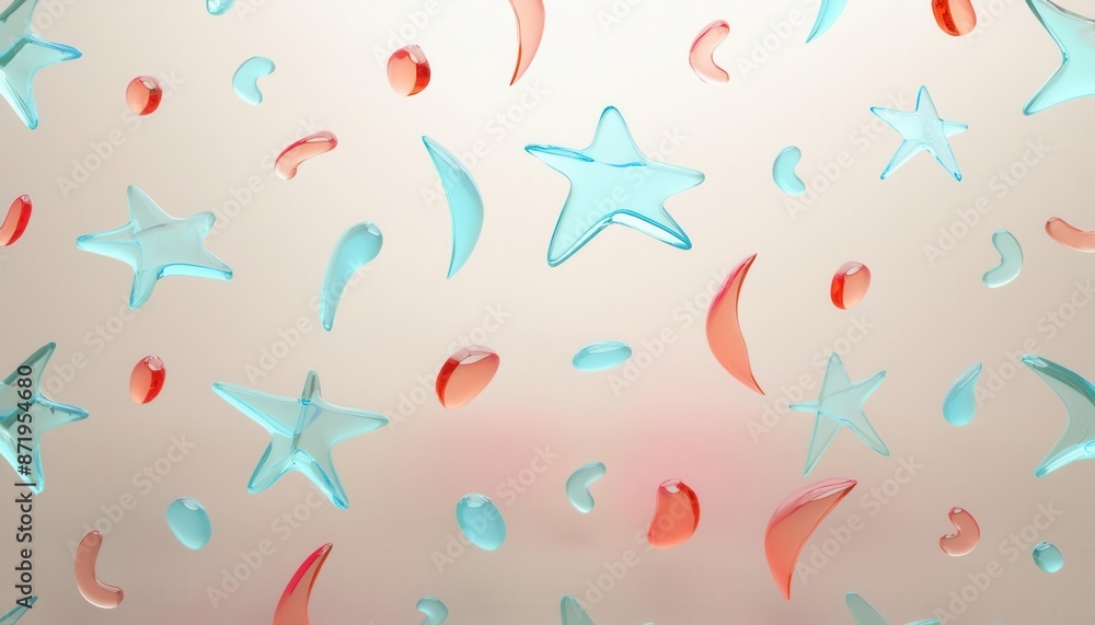 The background elements of the star are made of frosted glass, acrylic plastic in birosol and orange colors, on a neutral background. Ideal for website, banner The background elements of the star are made of frosted glass, acrylic plastic in birosol and orange colors, on a neutral background. Ideal for website, banner