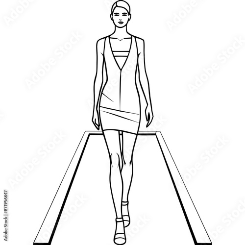 Vector illustration of a woman with a suitcase, in stylish black silhouette