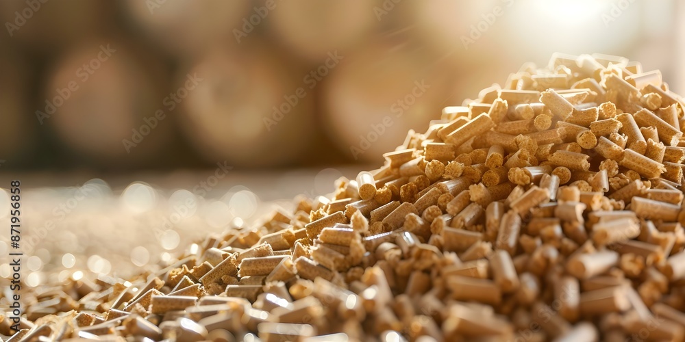 Obraz premium Using Wood Pellets as a Coal Alternative in Power Plant Boilers for Energy Production. Concept Energy Production, Renewable Resources, Wood Pellets, Power Plants, Coal Alternatives