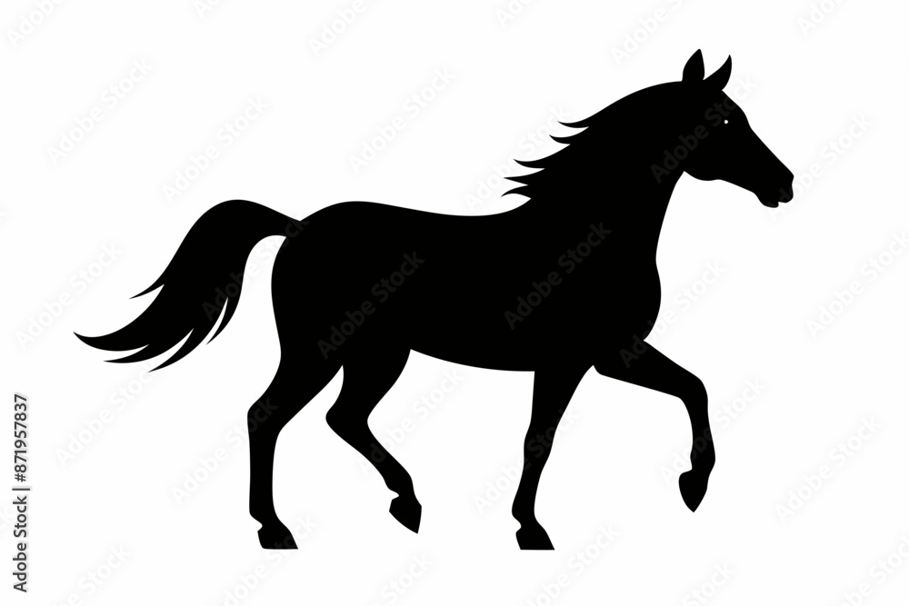 Obraz premium black and white horse silhouette, horse vector illustration, horse silhouette, animal silhouette isolated vector Illustration, png, Funny cute horse, Jumping cartoon horses