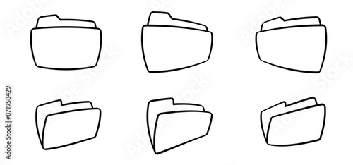 Cartoon, comic file management concept. Computer files directory, line pattern. Folders organised in a system of storage. Scheme made from empty maps. Folder with network. Computing map. Data storage.