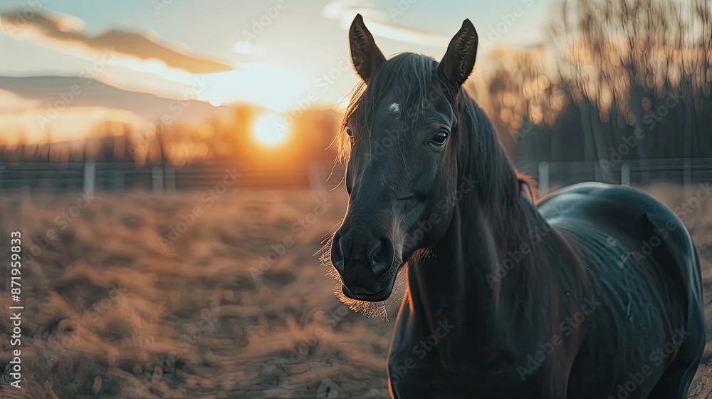 Obraz premium a horse The background is nature during sunset