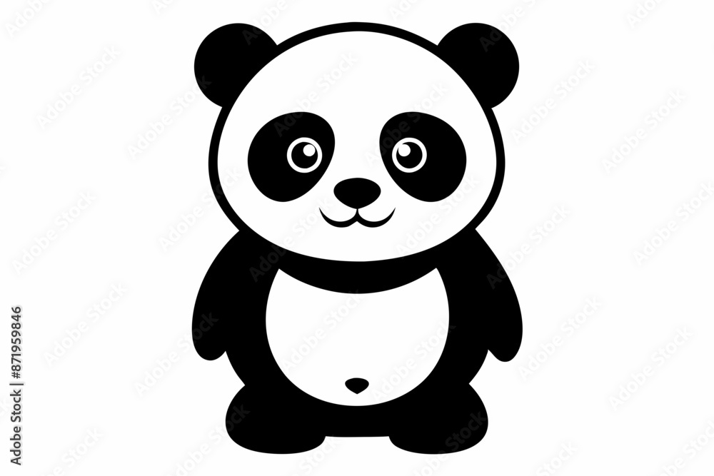 Naklejka premium black and white panda silhouette, panda vector illustration, panda silhouette, animal silhouette isolated vector Illustration, png, Funny cute panda, Jumping cartoon pandas