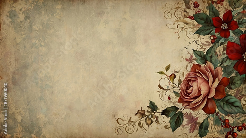 Vintage floral background christmas theme. Christmas style grunge vintage background.1