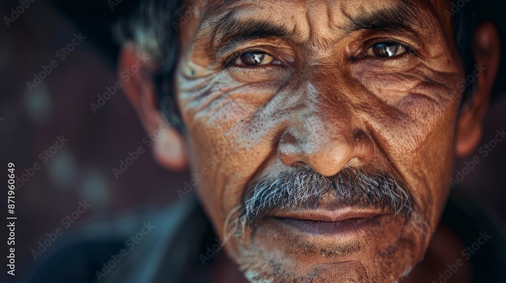 close-up portrait of a Mexican senior man looking at the camera with typical hat close-up portrait of a Mexican senior man looking at the camera with typical hat