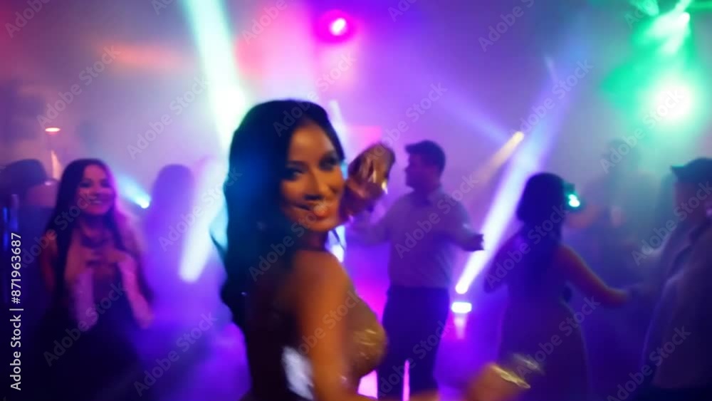 Woman Dancing at Nightclub With Colorful Lights Generative AI Woman Dancing at Nightclub With Colorful Lights Generative AI