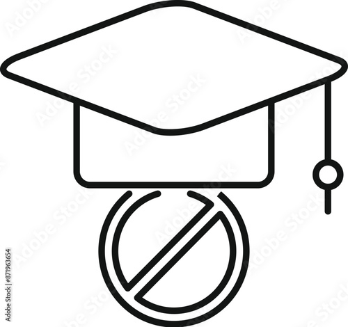 Line drawing of a graduation cap floating above a no symbol representing an education ban