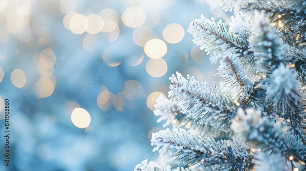 Snow clings to a beautiful Christmas tree in the corner of a morning Snow clings to a beautiful Christmas tree in the corner of a morning