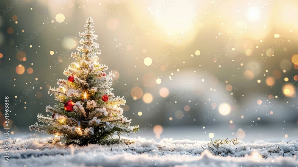 Snow clings to a beautiful Christmas tree in the corner of a morning Snow clings to a beautiful Christmas tree in the corner of a morning