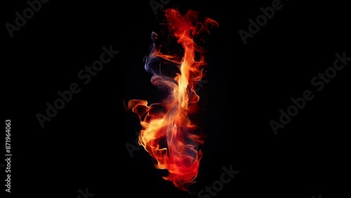 A close up of a flame with a black background. The flame is very large and is surrounded by a lot of smoke. Scene is intense and dramatic photo