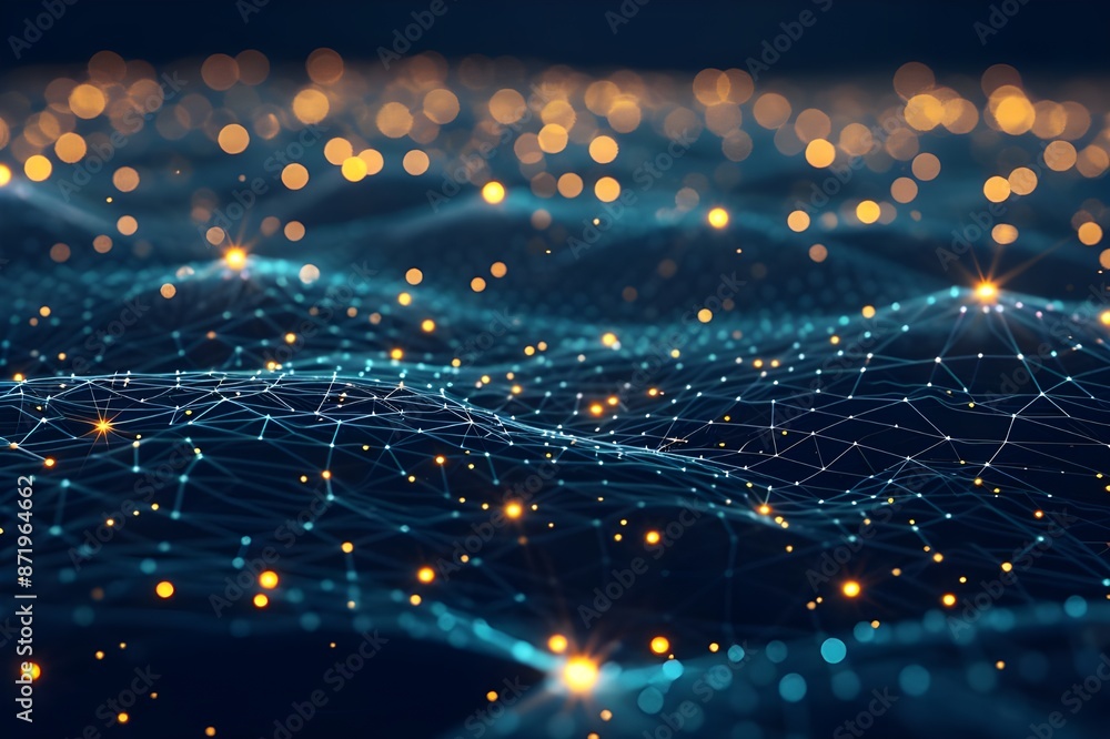 Obraz premium High-tech digital landscape illustrating a network of lines and nodes representing global connectivity