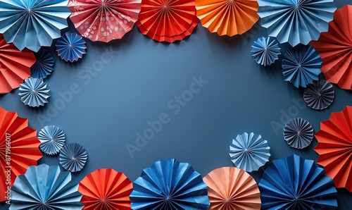 usa national holiday banner design frame of american flag color paper fans on white background happy independence day president s day labor day concept.stock image