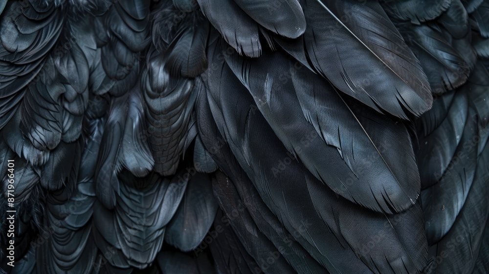 Fototapeta premium Artistic composition of black feathers creating a mesmerizing abstract pattern, suitable for luxury and fashion themes