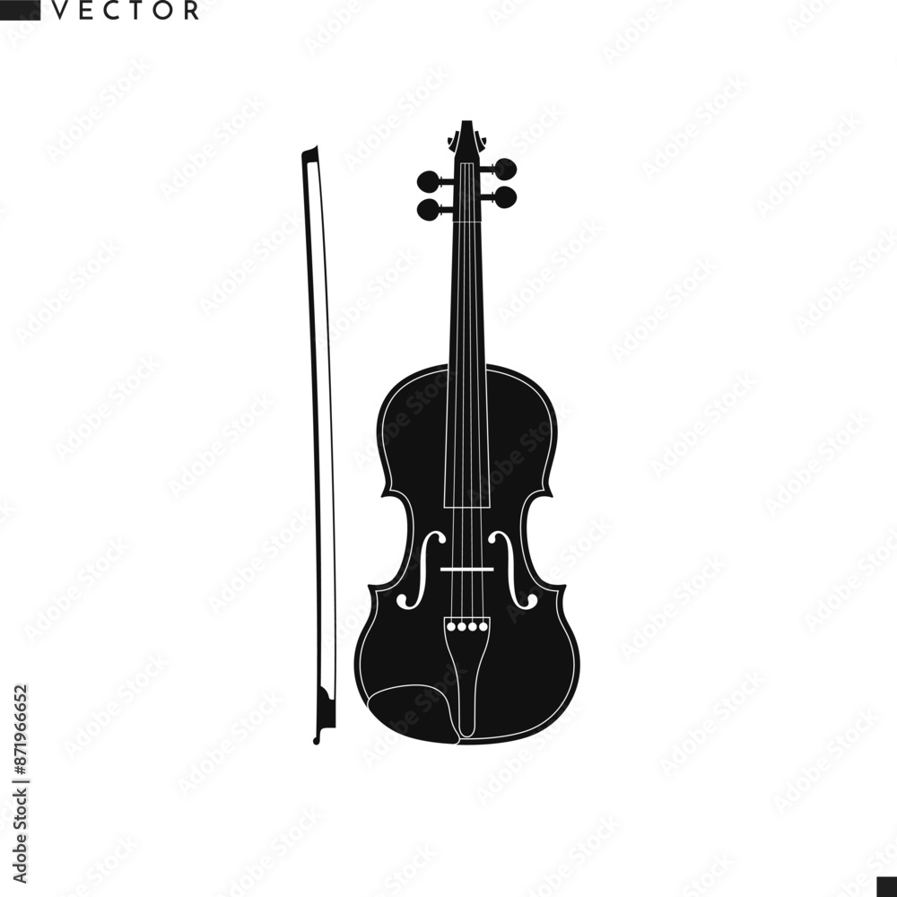Fototapeta premium Violin silhouette. Musical Instrument vector. Isolated violin on white background