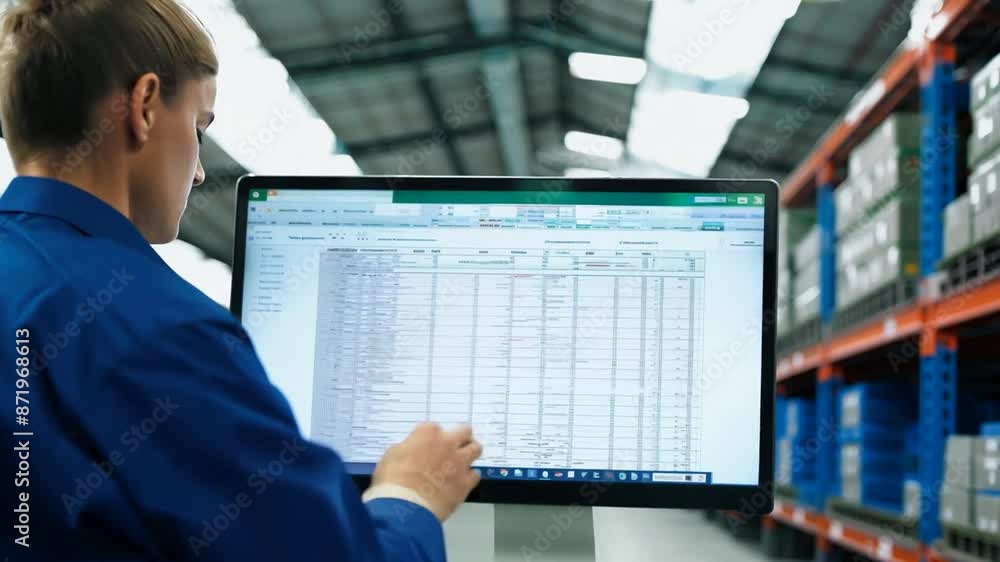 Man Working on Spreadsheet in Warehouse Generative AI Man Working on Spreadsheet in Warehouse Generative AI
