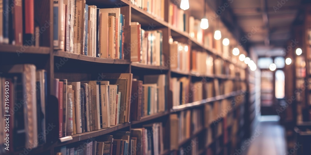 Focused Library Shelves in a Modern Setting Focused Library Shelves in a Modern Setting