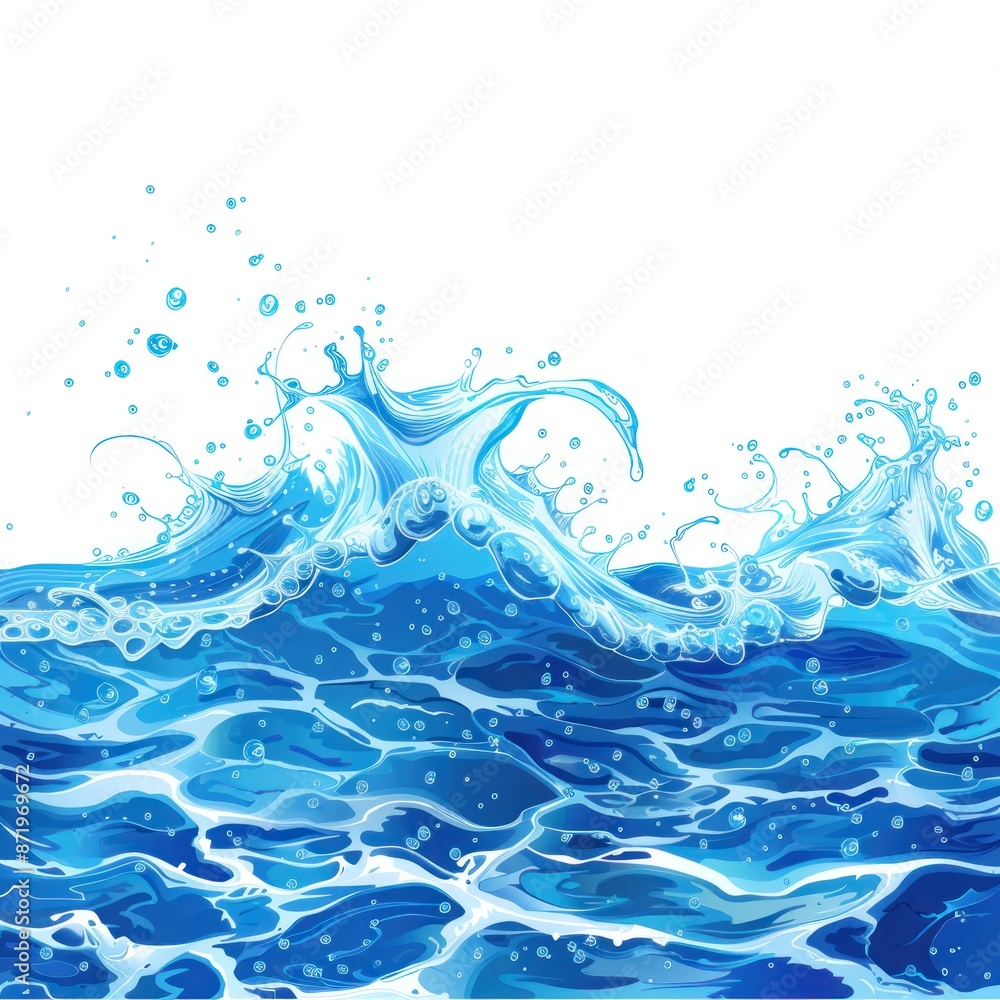 3. Ocean, summer element, vector illustration, clear blue water, isolated on white background 3. Ocean, summer element, vector illustration, clear blue water, isolated on white background