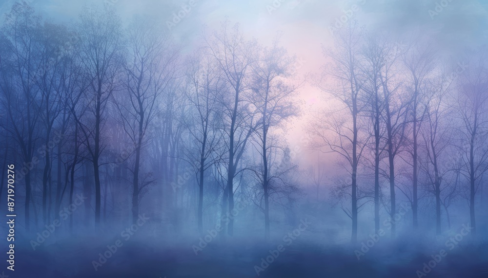 Misty forest with bare trees and a soft pastel sky. ethereal, serene woodland scene captured in a dreamy atmosphere. Misty forest with bare trees and a soft pastel sky. ethereal, serene woodland scene captured in a dreamy atmosphere.