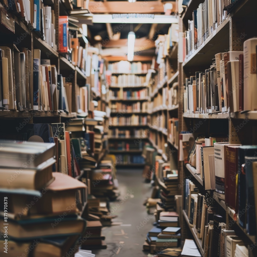 Obraz premium Focused Library Shelves in a Modern Setting