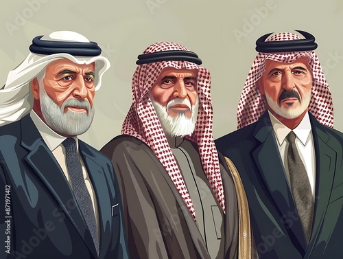 Illustration of Three Men in Traditional Arab Clothing photo