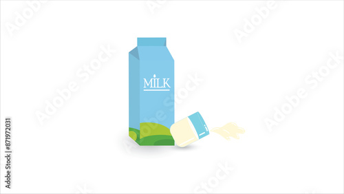 milk icon with glass , A glass filled with milk from the the carton photo