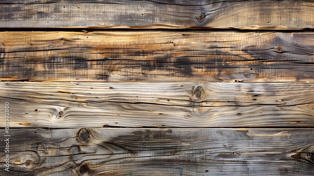 Naklejka premium Weathered Wooden Planks with Visible Grain and Natural Rustic Texture