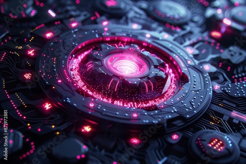Futuristic Tech Sphere with Glowing Core in a High Tech Sci Fi Setting photo