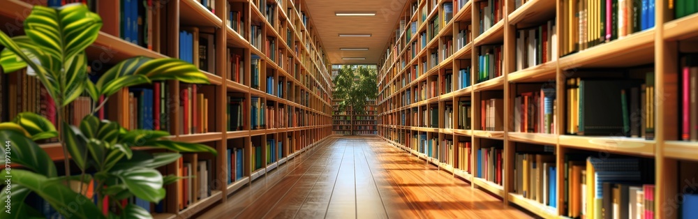 Focused Library Shelves in a Modern Setting Focused Library Shelves in a Modern Setting